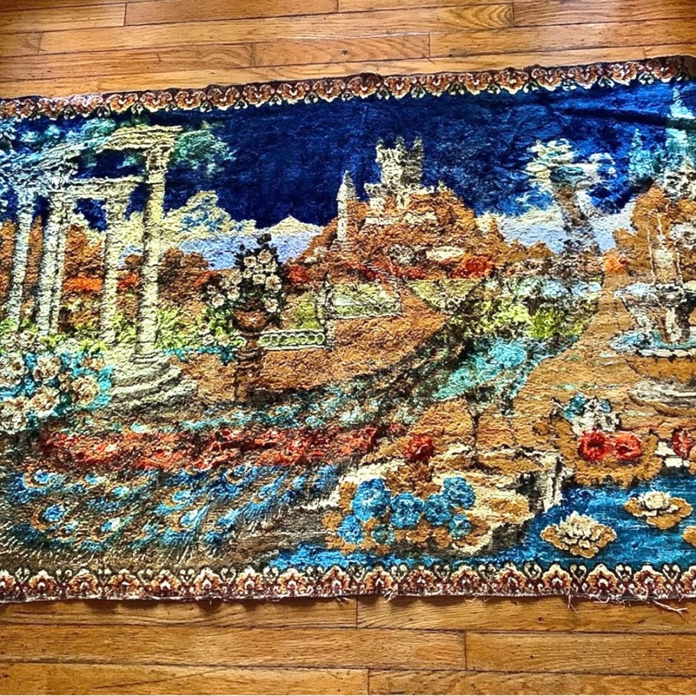 Vintage Grecian Beautiful Crushed Velvet Rug, Wall Hanging